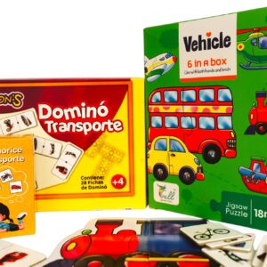 Pack Educativo para Niños de 3 a 5 Años - Puzzle, Memorice y Dominó de Transporte